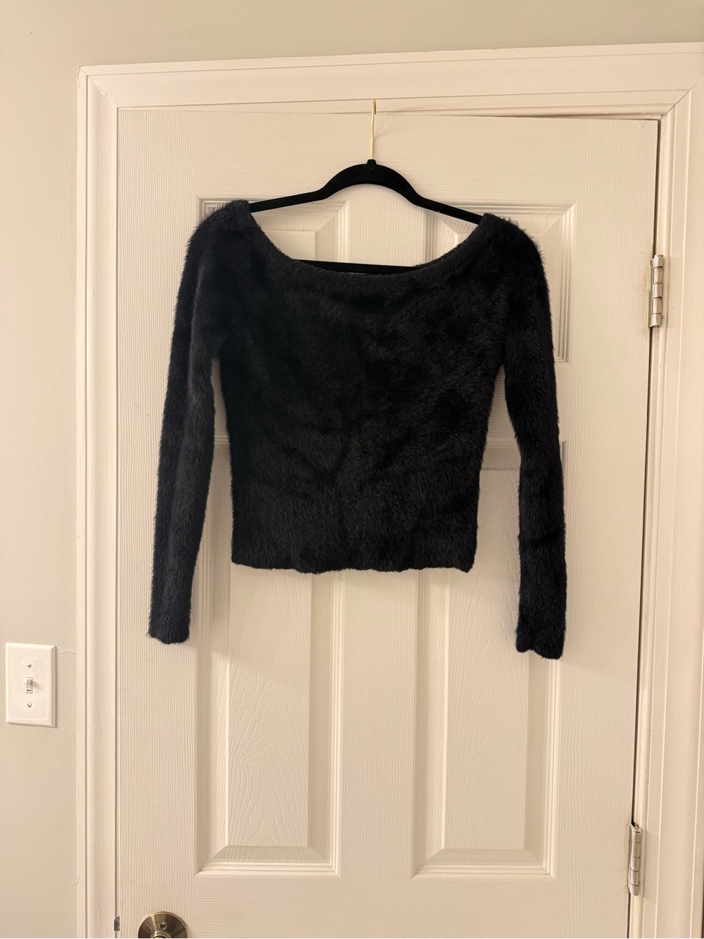 Black Fuzzy Long-Sleeve Women's Sweater